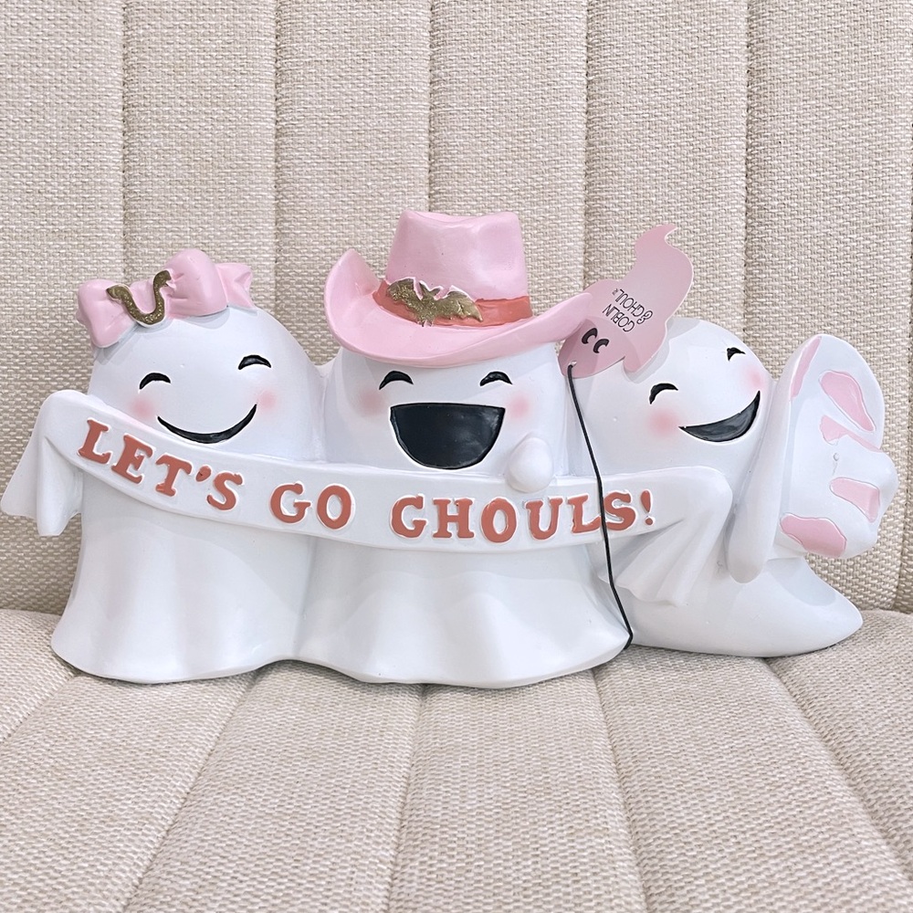 NEW Goblin & Ghoul Lets Go Ghouls Pink Cowgirl Ghost Halloween‎ Figurine Decor